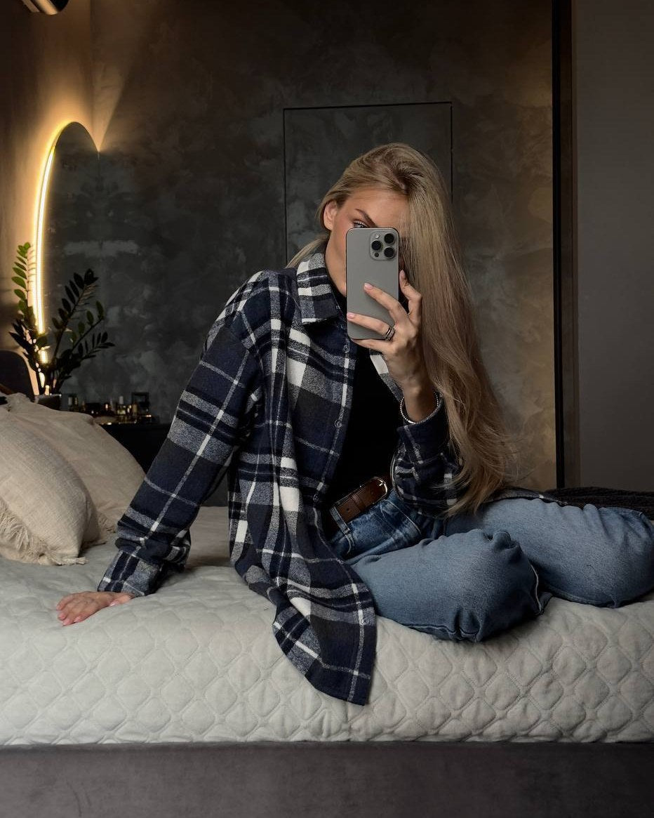 Hemd „Kartata“ blau – Hemd blau, kariertes Flanell-Overshirt, Foto 4