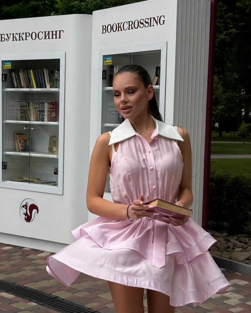 Dress "Vivienne" pink – shirt white, pink (cotton), photo 5