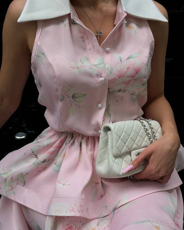 Dress "Vivienne" flowers pink – shirt white, pink with floral embroidery (cotton), photo 6