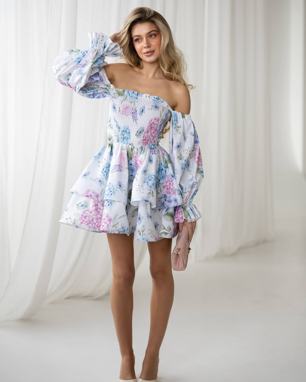 Dress "Airy" – dress white, pink with floral embroidery, photo 9