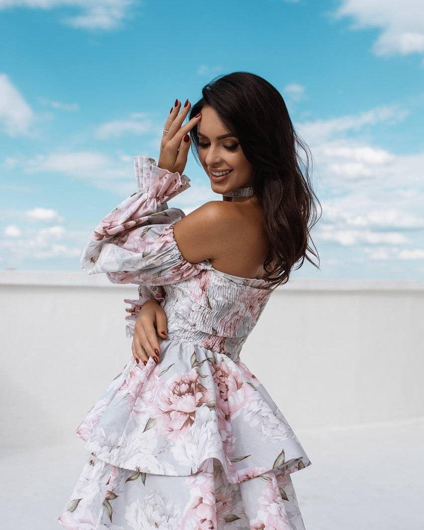 Dress "Delicies" – dress beige, white with floral embroidery, photo 3