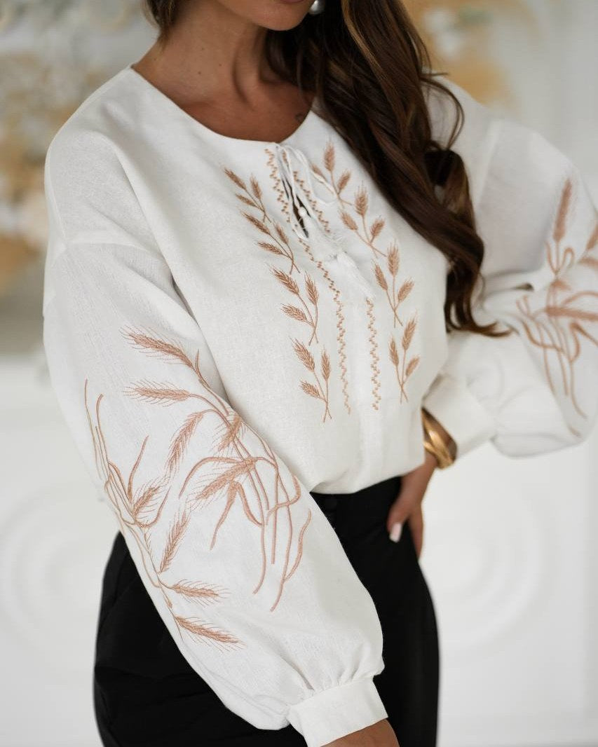 Vyshyvanka "Pole" – blouse beige, white (linen), photo 6
