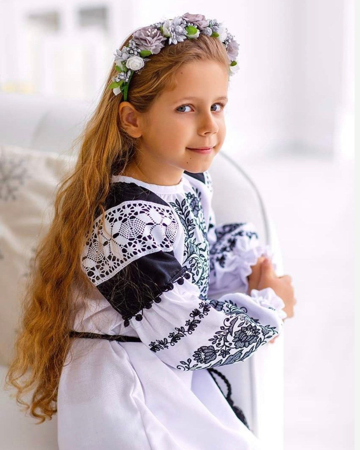 Vyshyvanka-dress "Melania" – dress black, white with floral embroidery (cotton), photo 5