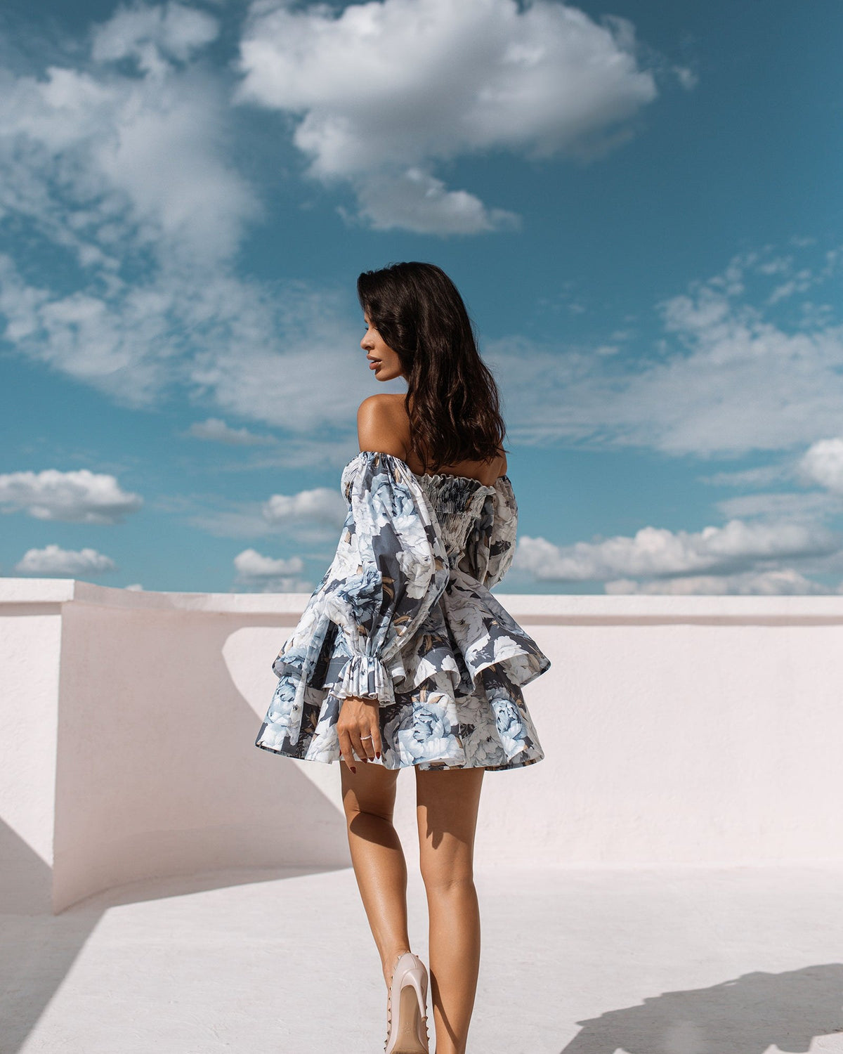 Dress "Marcelline" – dress white, grey with floral embroidery, photo 6