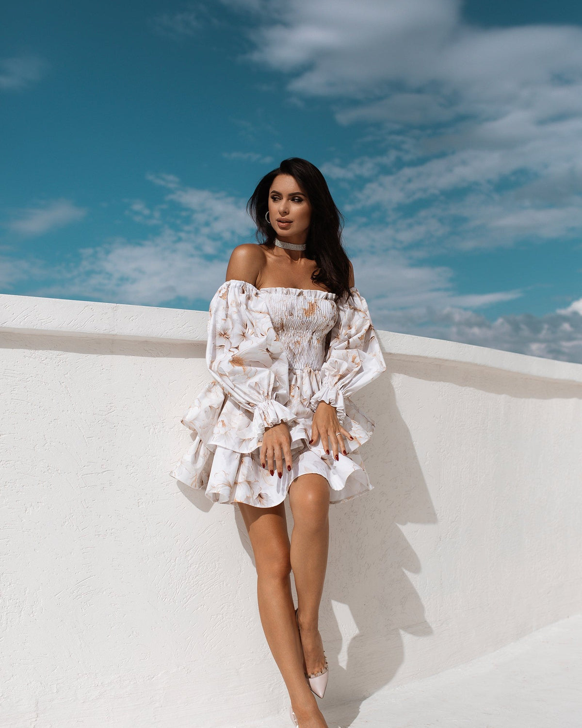 Dress "Soft Aura" – dress beige, white with floral embroidery (cotton), photo 5