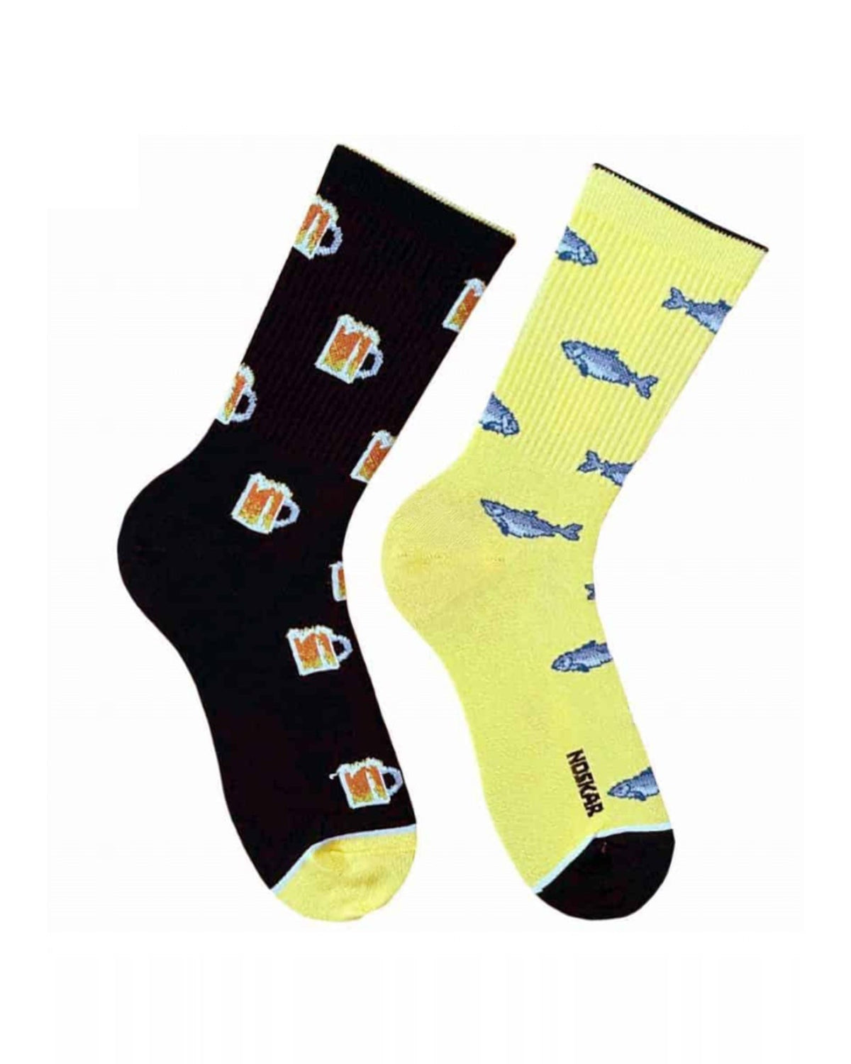 Beer and Fish socks - pair of fun crew socks, front view