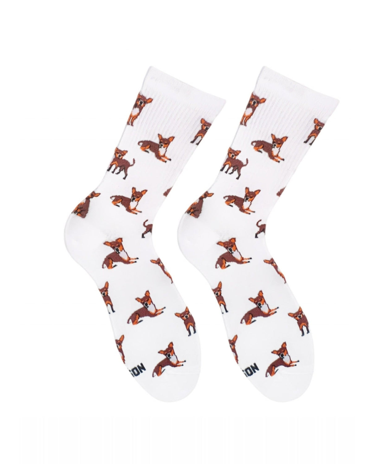 White Chihuahua socks - pair with chihuahua dog design, front view