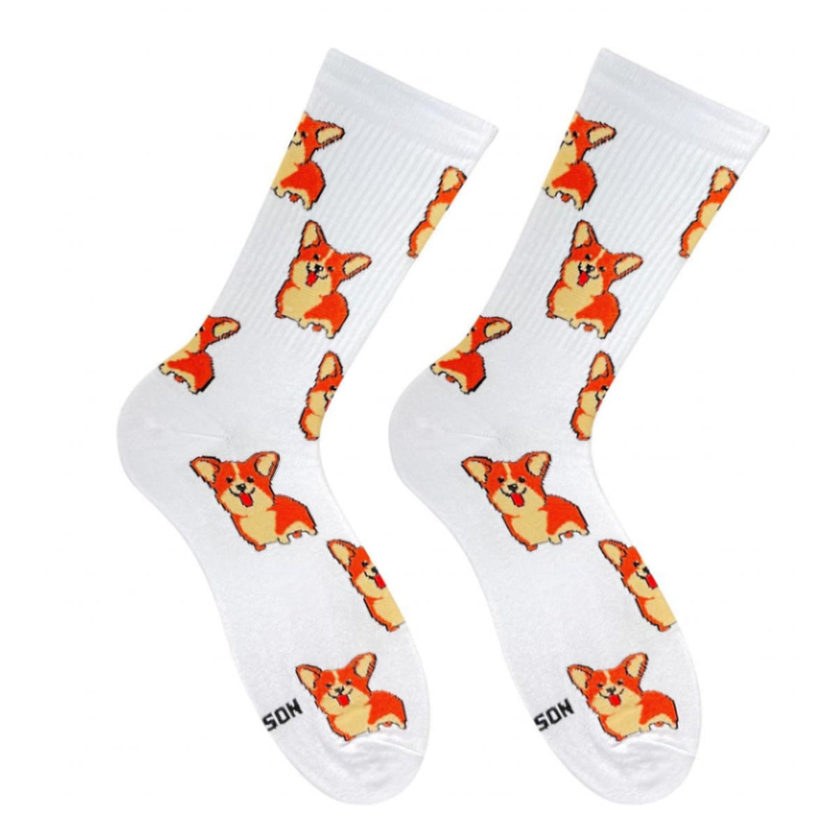 Corgi socks - pair of crew socks with corgi dog print, front view