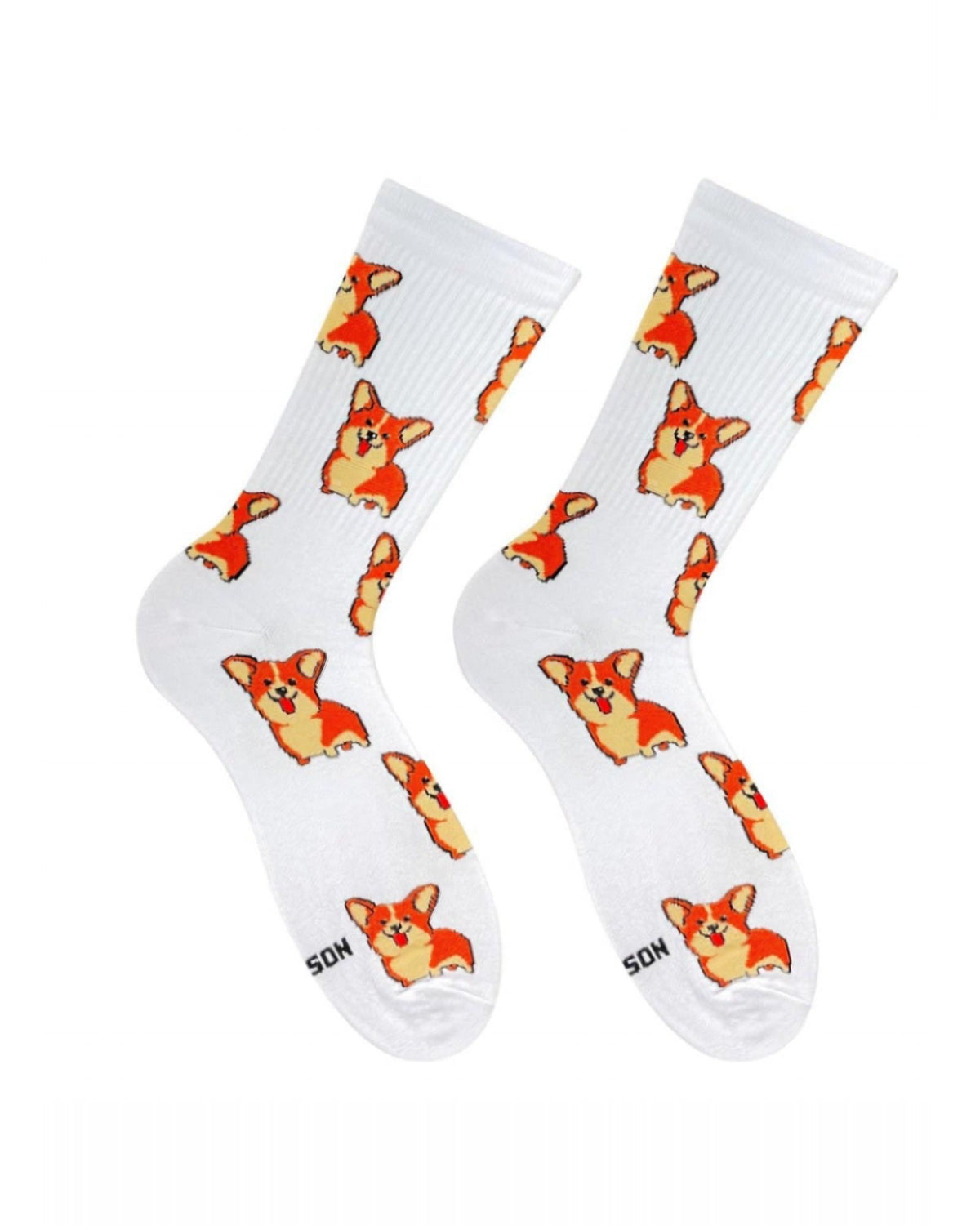 Corgi socks - pair of crew socks with corgi dog print, front view