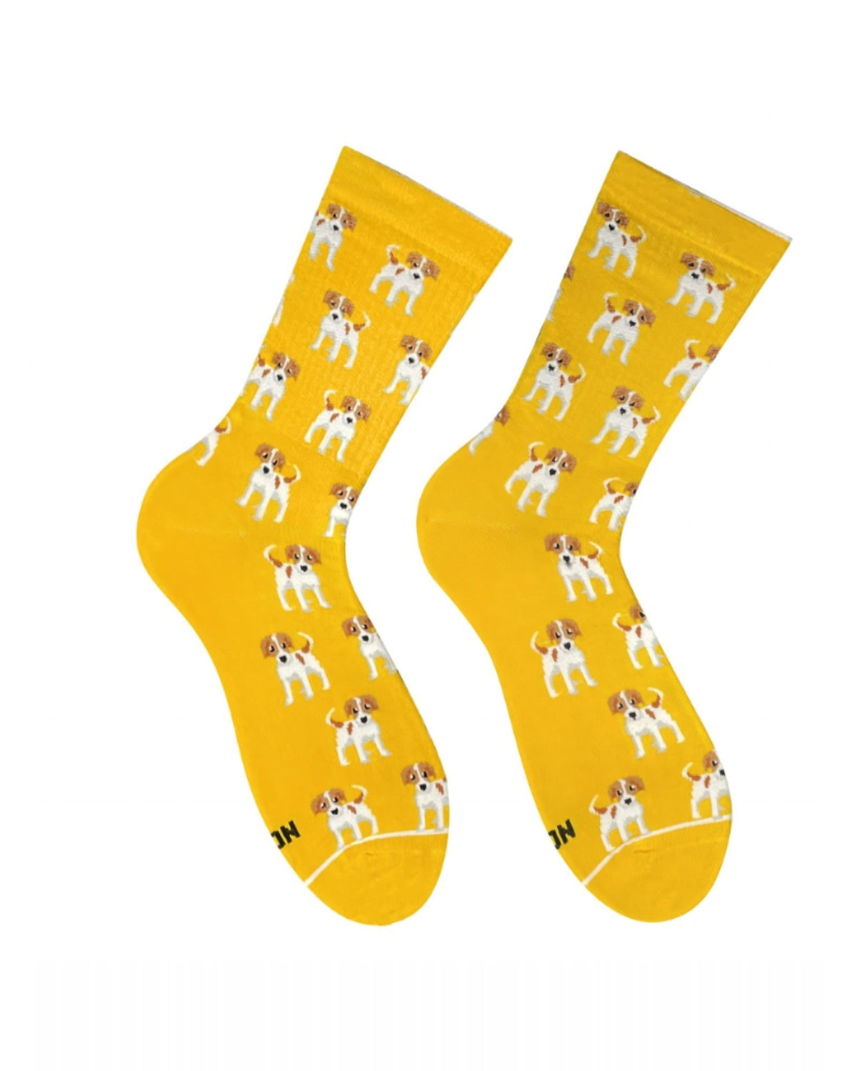 Yellow Jack Russell socks - pair with Jack Russell terrier pattern, front view