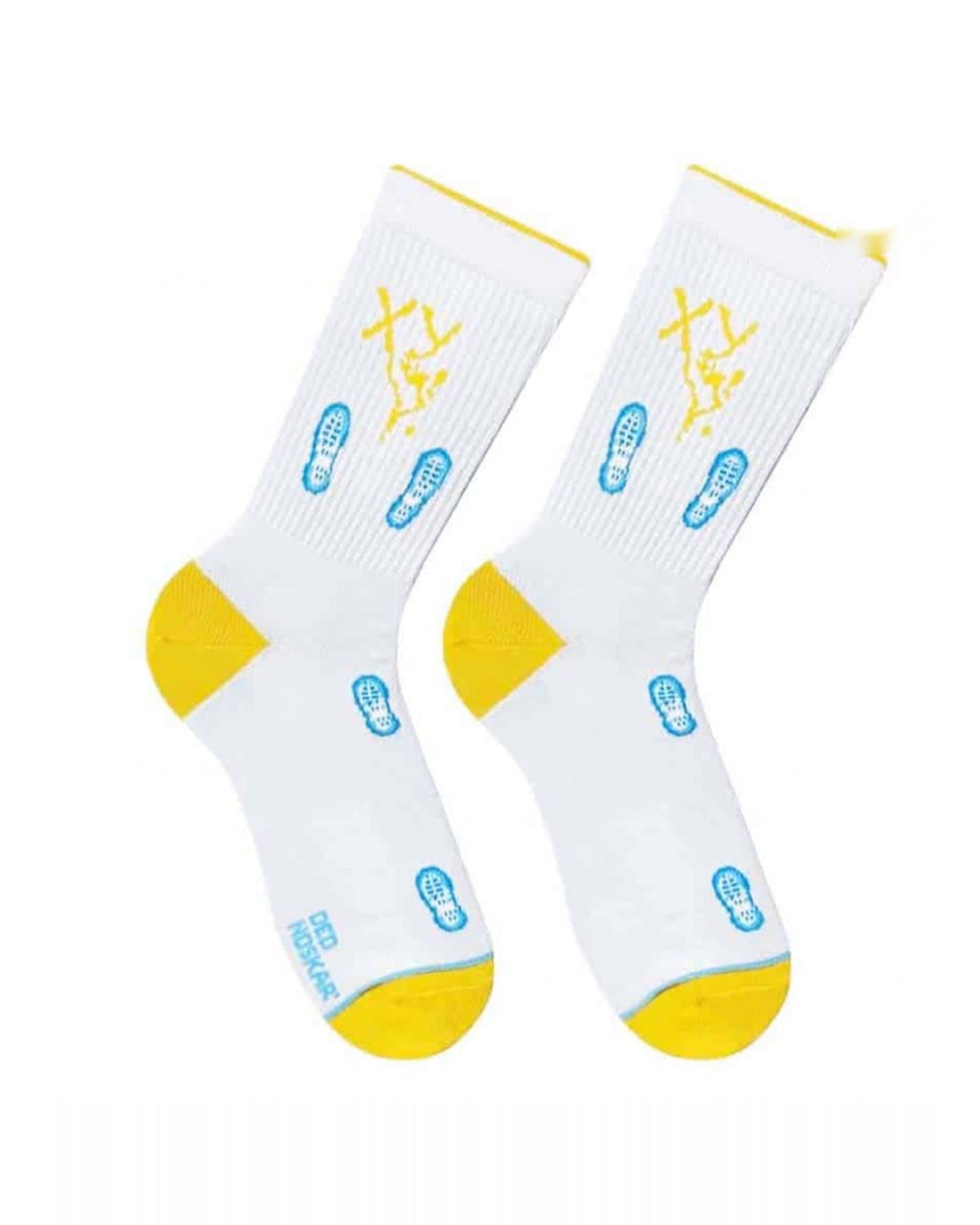 Yellow Snow socks - pair of embroidered crew socks, front view