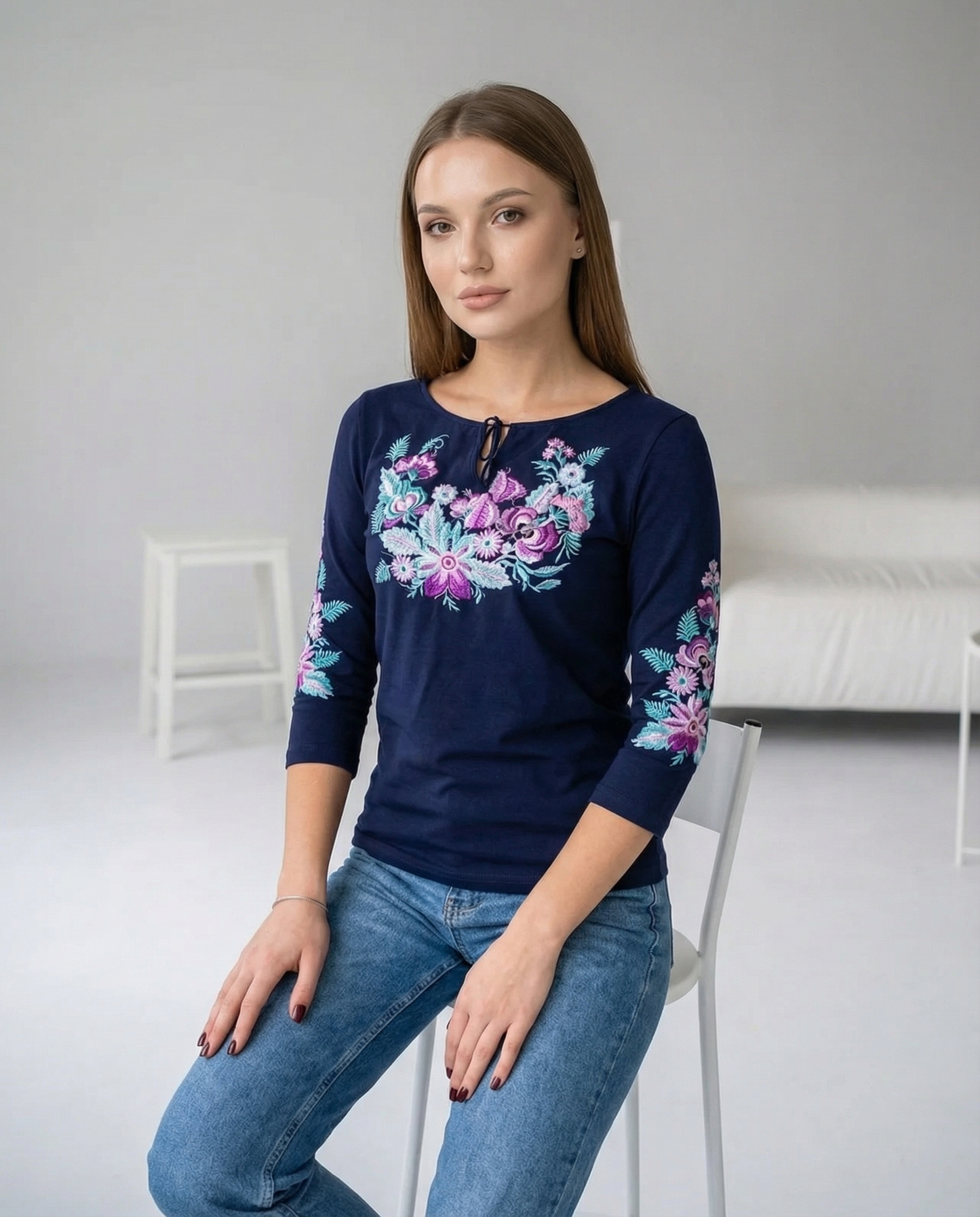 Vyshyvanka "LANA" dark blue