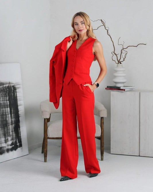 Designer suit three-piece "TRIO" red