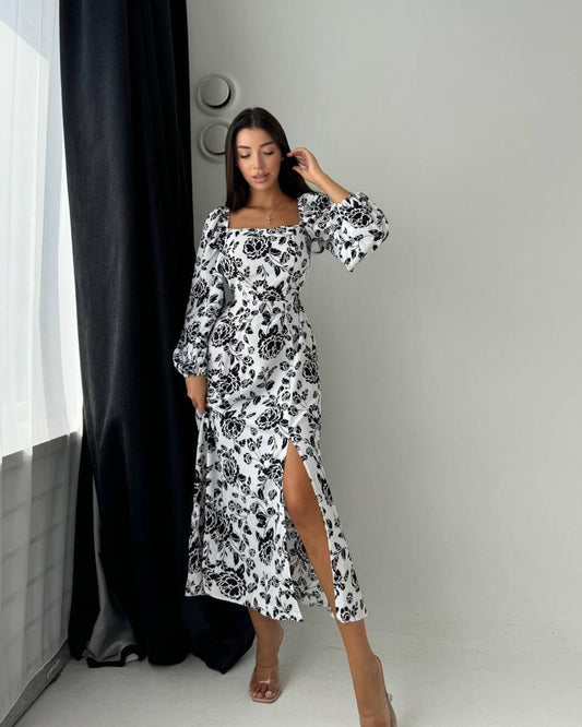 Dress "Black Peonies" white