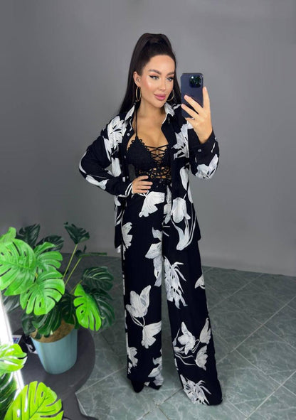 Suit "White flower" black