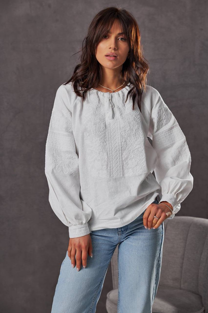 Embroidered vyshyvanka blouse with traditional Ukrainian ornament, women's long sleeve