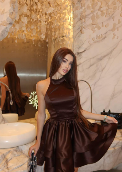 Dress "Elegance" browm – dress black, brown (satin)