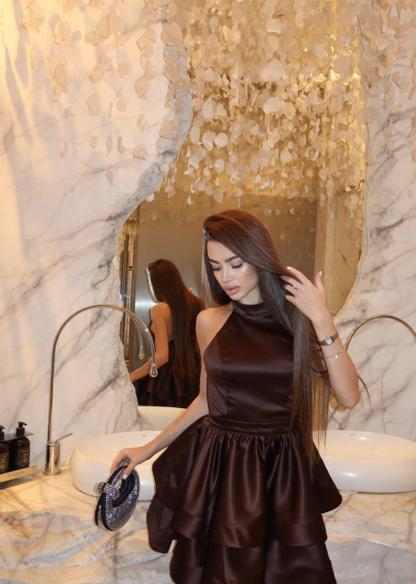 Dress "Elegance" browm – dress black, brown (satin), photo 4