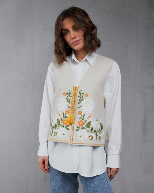 Vest with embroidery "Petrekivka" beige