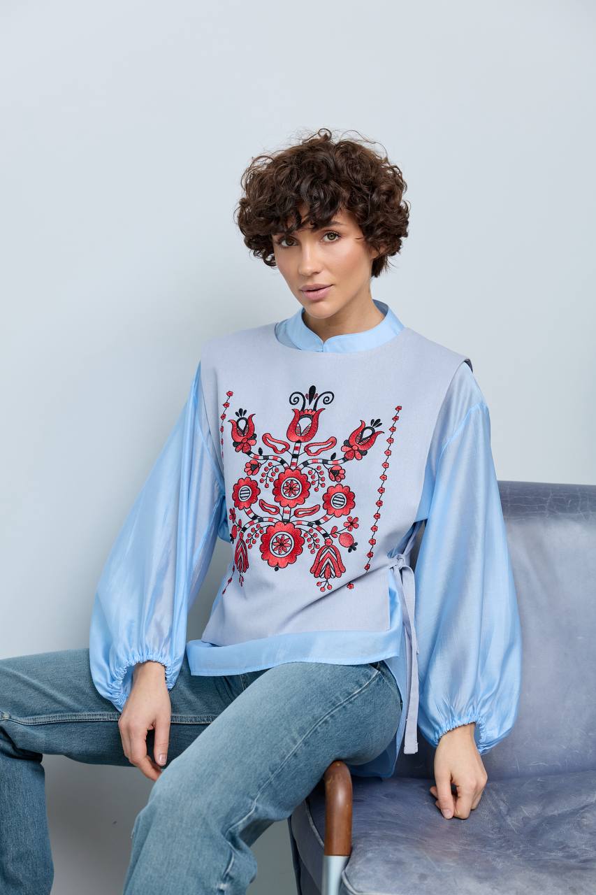 Vyshyvanka vest "Luisa" blue-red