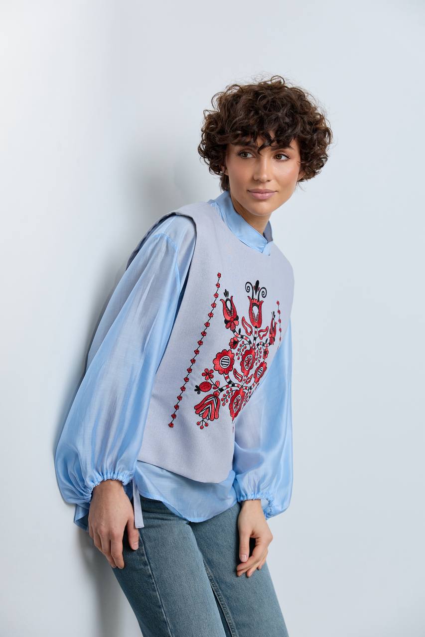 Vyshyvanka vest "Luisa" blue-red