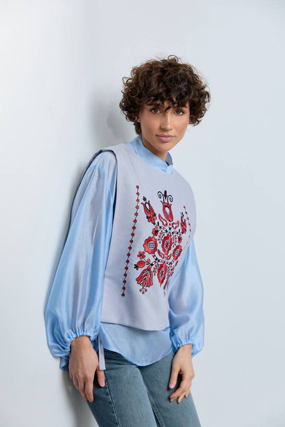 Vyshyvanka vest "Luisa" blue-red