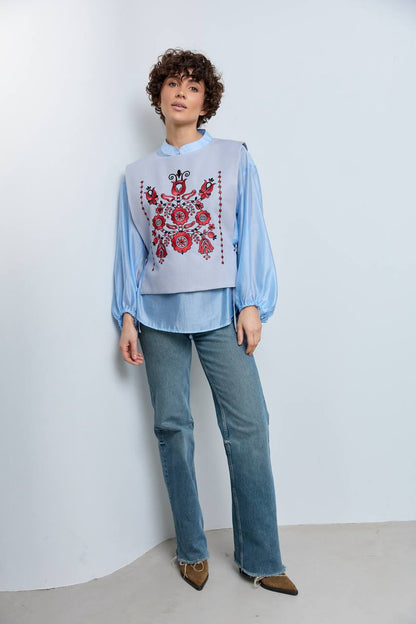 Vyshyvanka vest "Luisa" blue-red