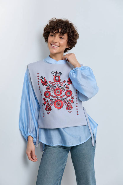 Vyshyvanka vest "Luisa" blue-red