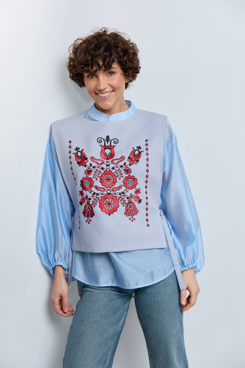 Vyshyvanka vest "Luisa" blue-red