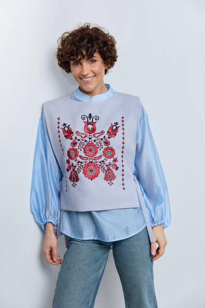 Vyshyvanka vest "Luisa" blue-red