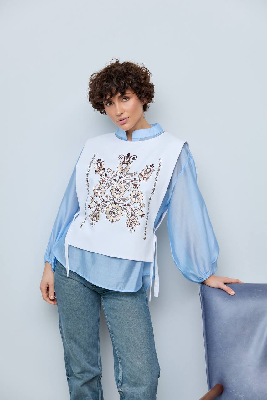 Vyshyvanka vest "Luisa" blue-grey