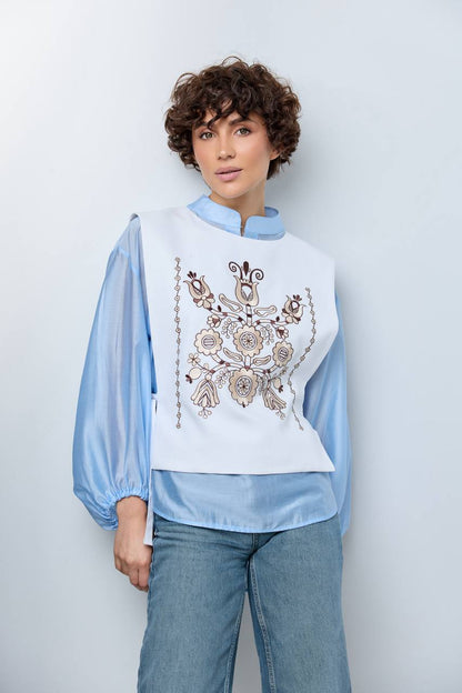 Vyshyvanka vest "Luisa" blue-grey