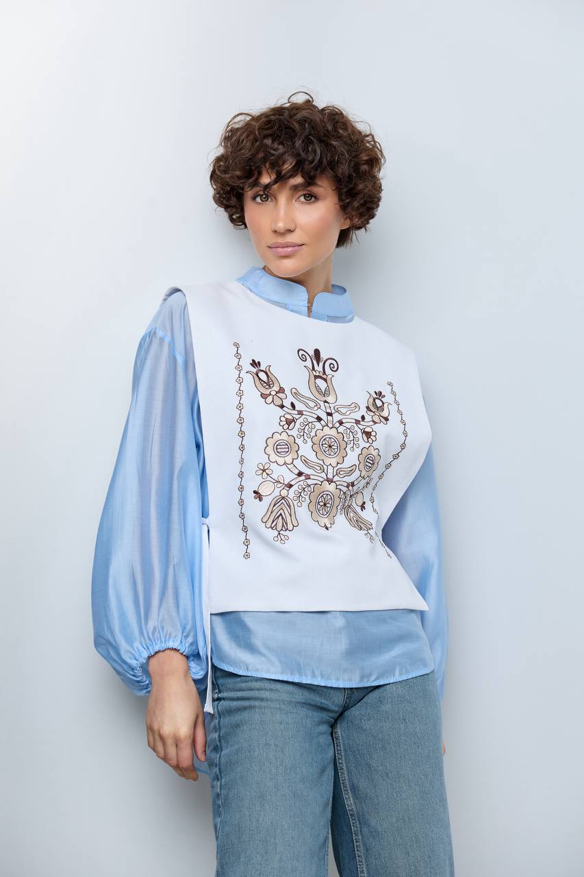 Vyshyvanka vest "Luisa" blue-grey