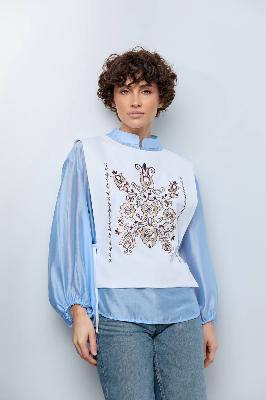 Vyshyvanka vest "Luisa" blue-grey