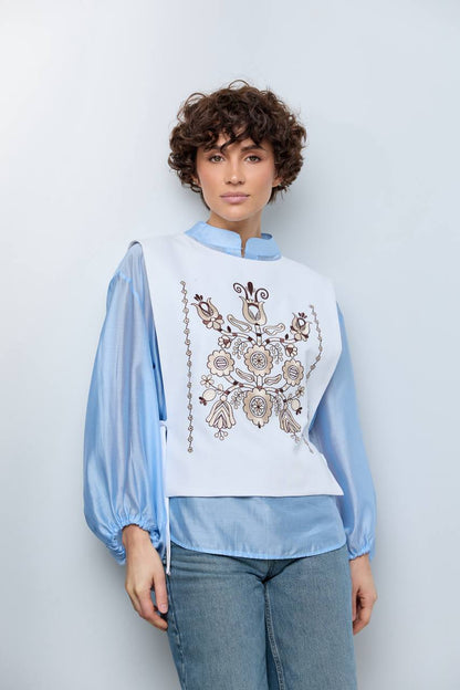 Vyshyvanka vest "Luisa" blue-grey