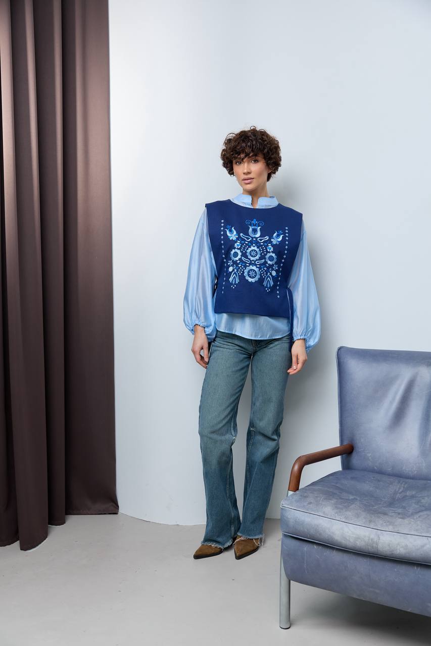 Vyshyvanka vest "Luisa" dark blue