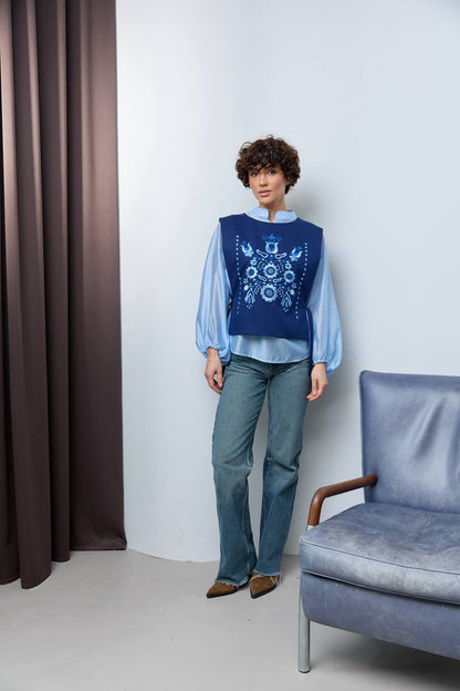Vyshyvanka vest "Luisa" dark blue