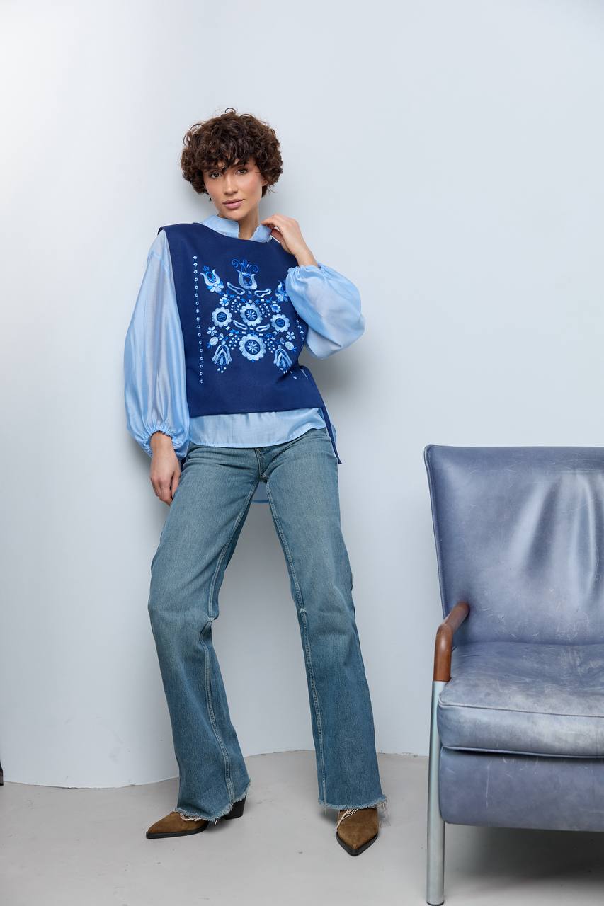 Vyshyvanka vest "Luisa" dark blue