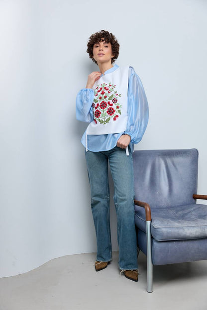 Vyshyvanka vest "Kvitkova" blue