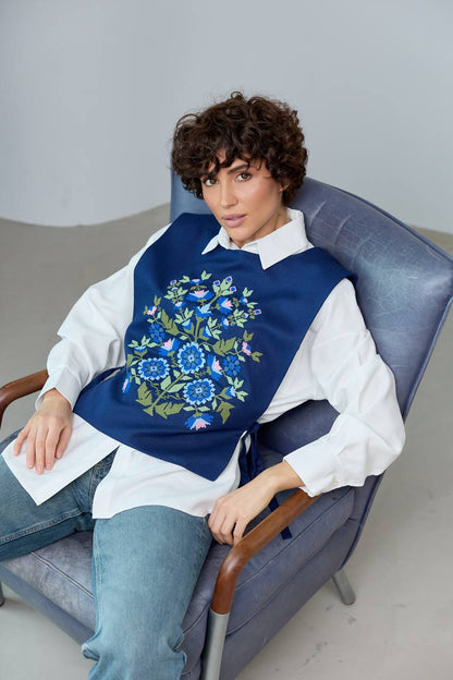 Vyshyvanka vest "Kvitkova" dark blue