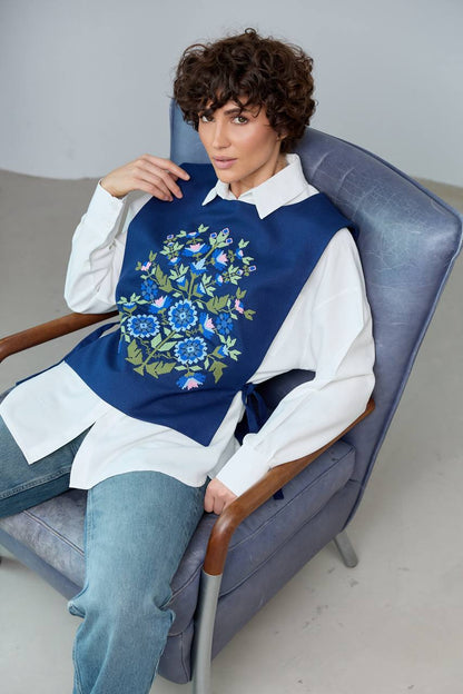 Vyshyvanka vest "Kvitkova" dark blue
