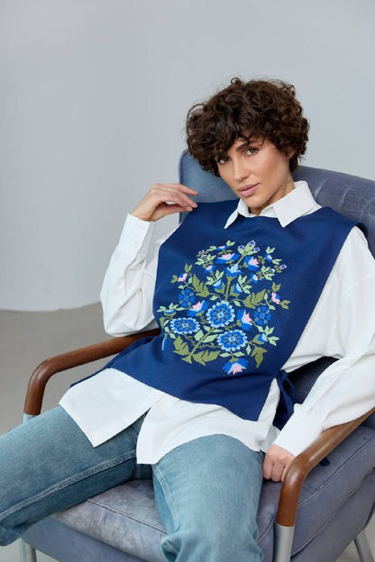 Vyshyvanka vest "Kvitkova" dark blue