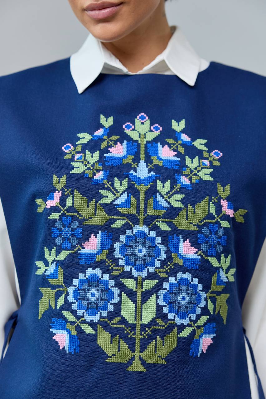 Vyshyvanka vest "Kvitkova" dark blue