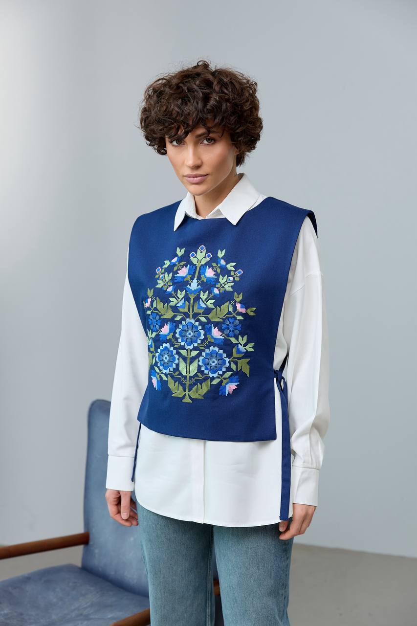 Vyshyvanka vest "Kvitkova" dark blue