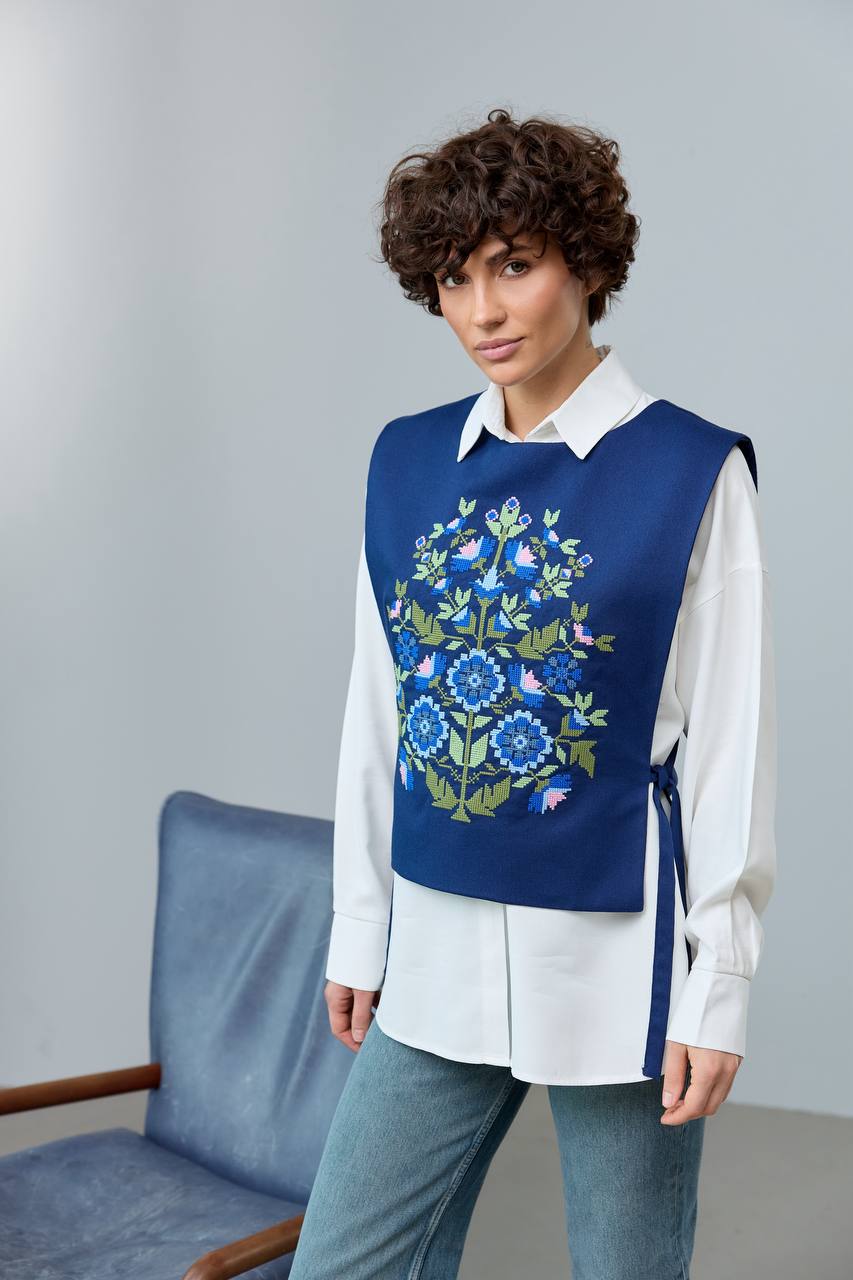 Vyshyvanka vest "Kvitkova" dark blue