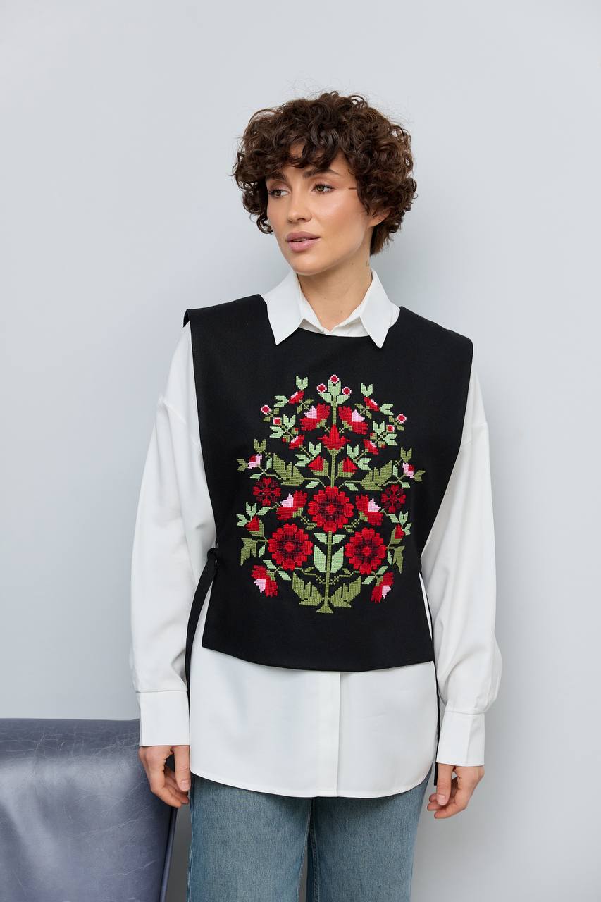 Vyshyvanka vest "Kvitkova" black