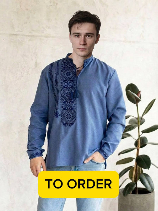 Vyšyvanka „Dmytro“ tamsiai mėlyna