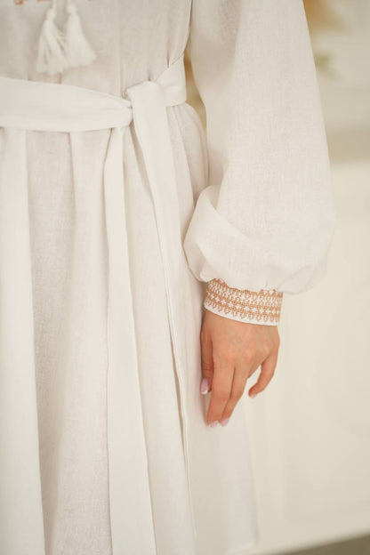White embroidered vyshyvanka dress with traditional Ukrainian ornament, women's long sleeve, photo 6