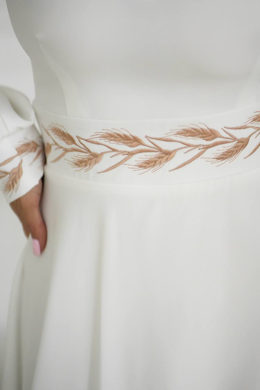 White embroidered vyshyvanka dress with geometric Ukrainian ornament, women's long sleeve, photo 7