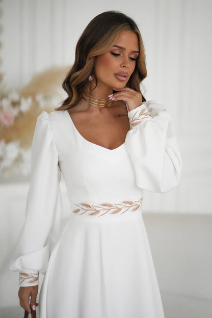 White embroidered vyshyvanka dress with geometric Ukrainian ornament, women's long sleeve, photo 2